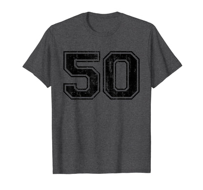 Number 50 Varsity Distressed Sport T-Shirt - Streetwear Style for Adults - T-Shirt, Sweatshirt, Hoodie