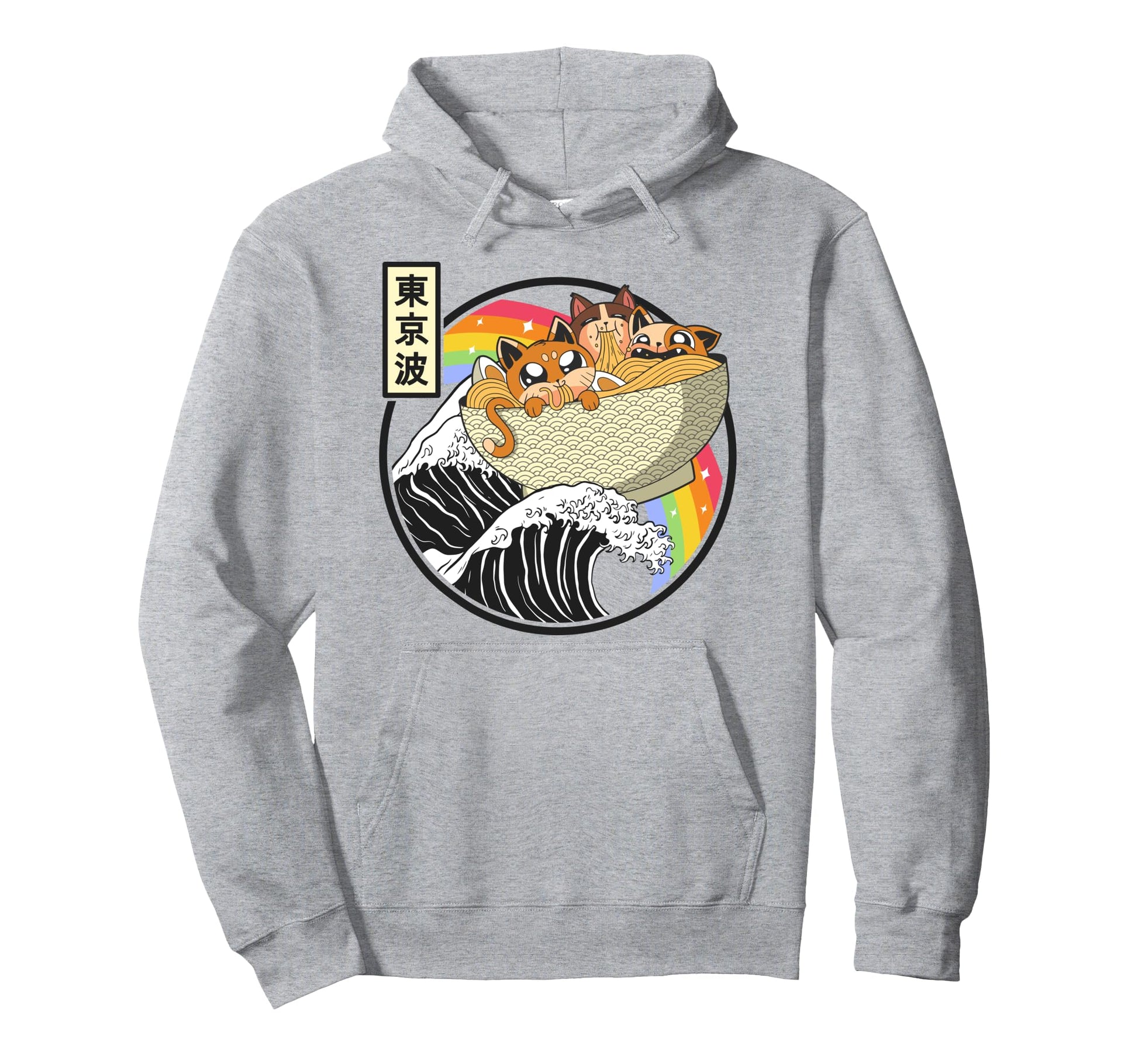 Cats Eating Ramen Kanagawa Wave Kawaii Hoodie - Unique Graphic Unisex - T-Shirt, Sweatshirt, Hoodie