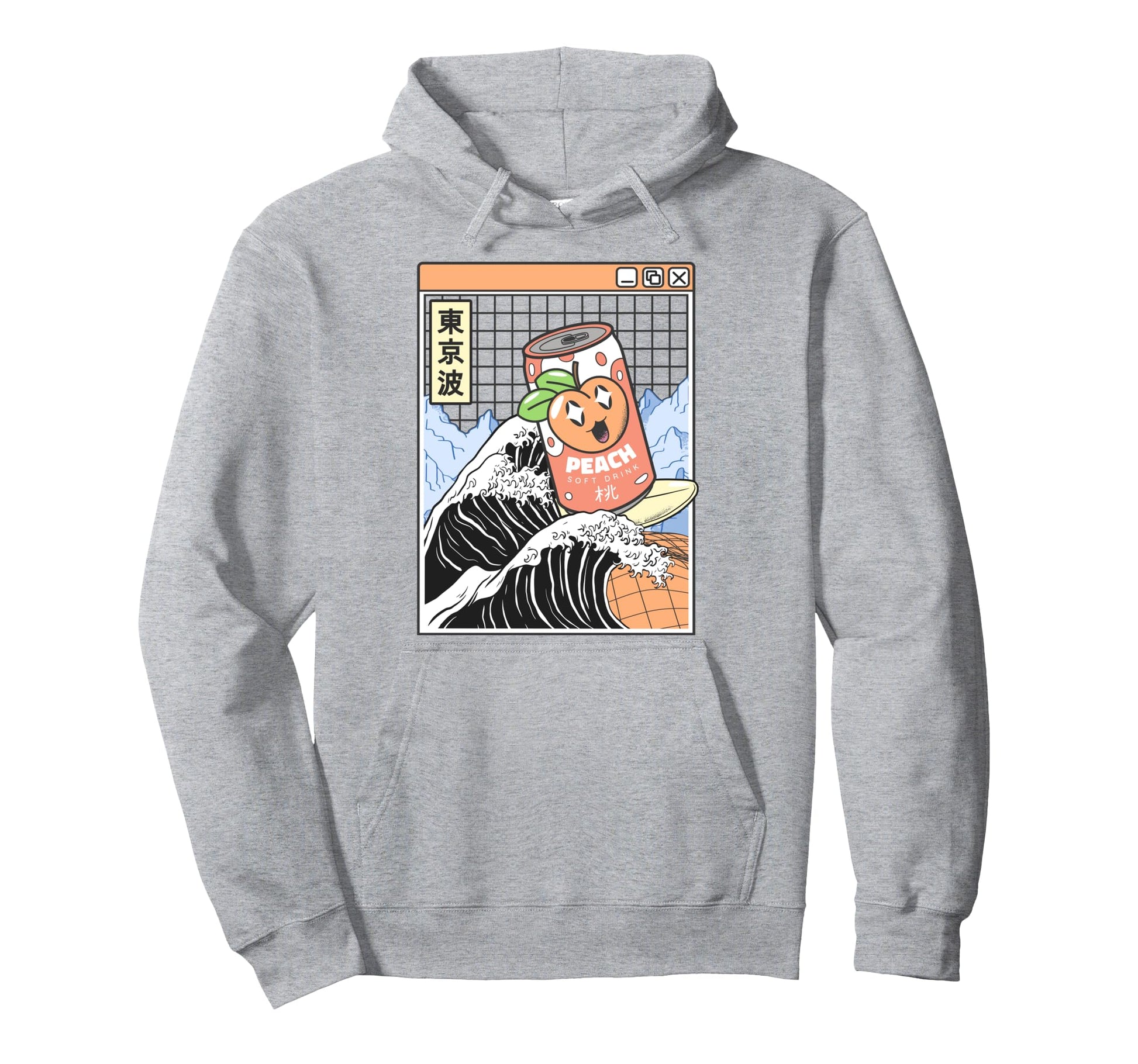 Peach Soda Surfing Kanagawa Wave Kawaii Hoodie - Trendy Graphic for Adults - T-Shirt, Sweatshirt, Hoodie