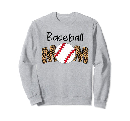 Baseball Mom Leopard Funny Softball Sweatshirt - Unique Graphic Men Women - T-Shirt, Sweatshirt, Hoodie