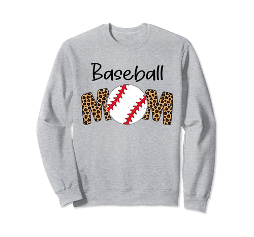 Baseball Mom Leopard Funny Softball Sweatshirt - Unique Graphic Men Women - T-Shirt, Sweatshirt, Hoodie