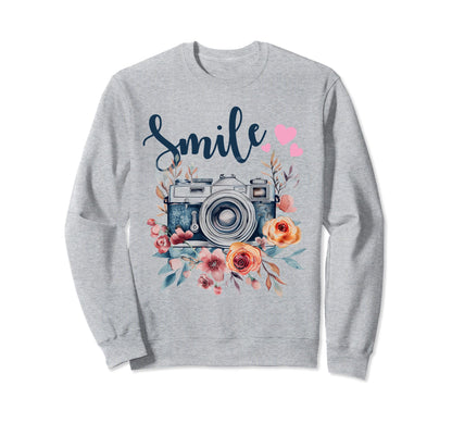 Photographer Smile Camera Flowers Sweatshirt - Trendy Graphic for Adults - T-Shirt, Sweatshirt, Hoodie