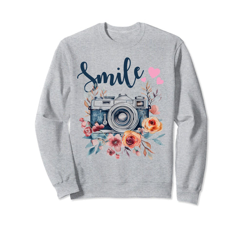 Photographer Smile Camera Flowers Sweatshirt - Trendy Graphic for Adults - T-Shirt, Sweatshirt, Hoodie