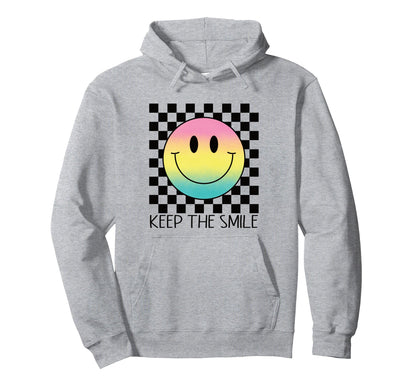 Keep Smile Rainbow Happy Face Aesthetic Hoodie - Aesthetic Graphic Unisex - T-Shirt, Sweatshirt, Hoodie