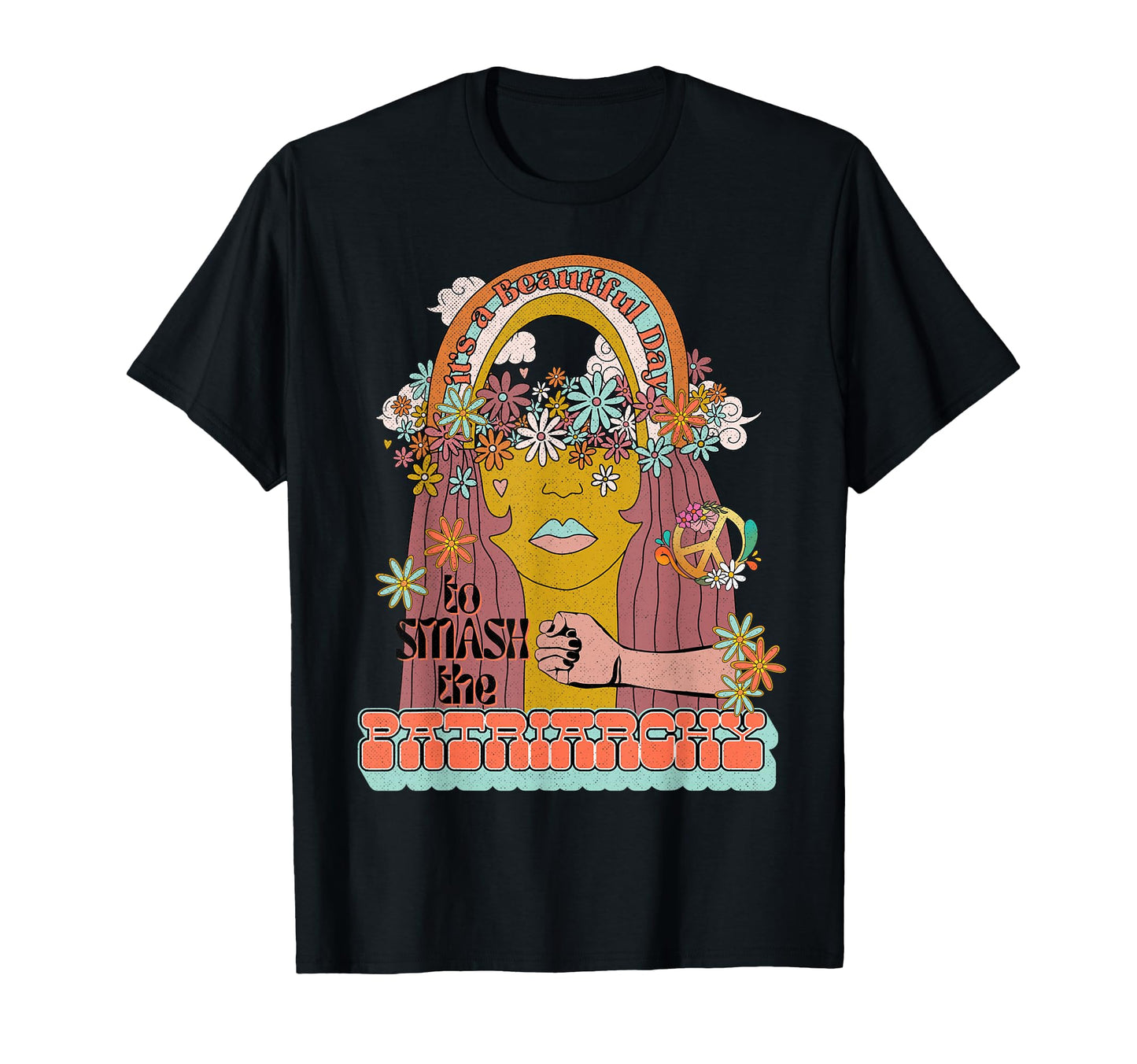 Smash Patriarchy Groovy Rainbow Hippie T-Shirt - Trendy Graphic for Adults - T-Shirt, Sweatshirt, Hoodie