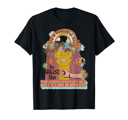 Smash Patriarchy Groovy Rainbow Hippie T-Shirt - Trendy Graphic for Adults - T-Shirt, Sweatshirt, Hoodie