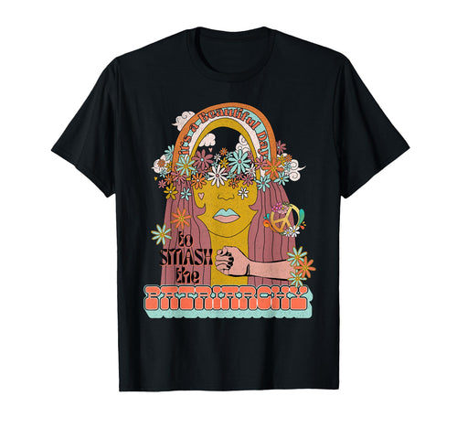 Smash Patriarchy Groovy Rainbow Hippie T-Shirt - Trendy Graphic for Adults - T-Shirt, Sweatshirt, Hoodie