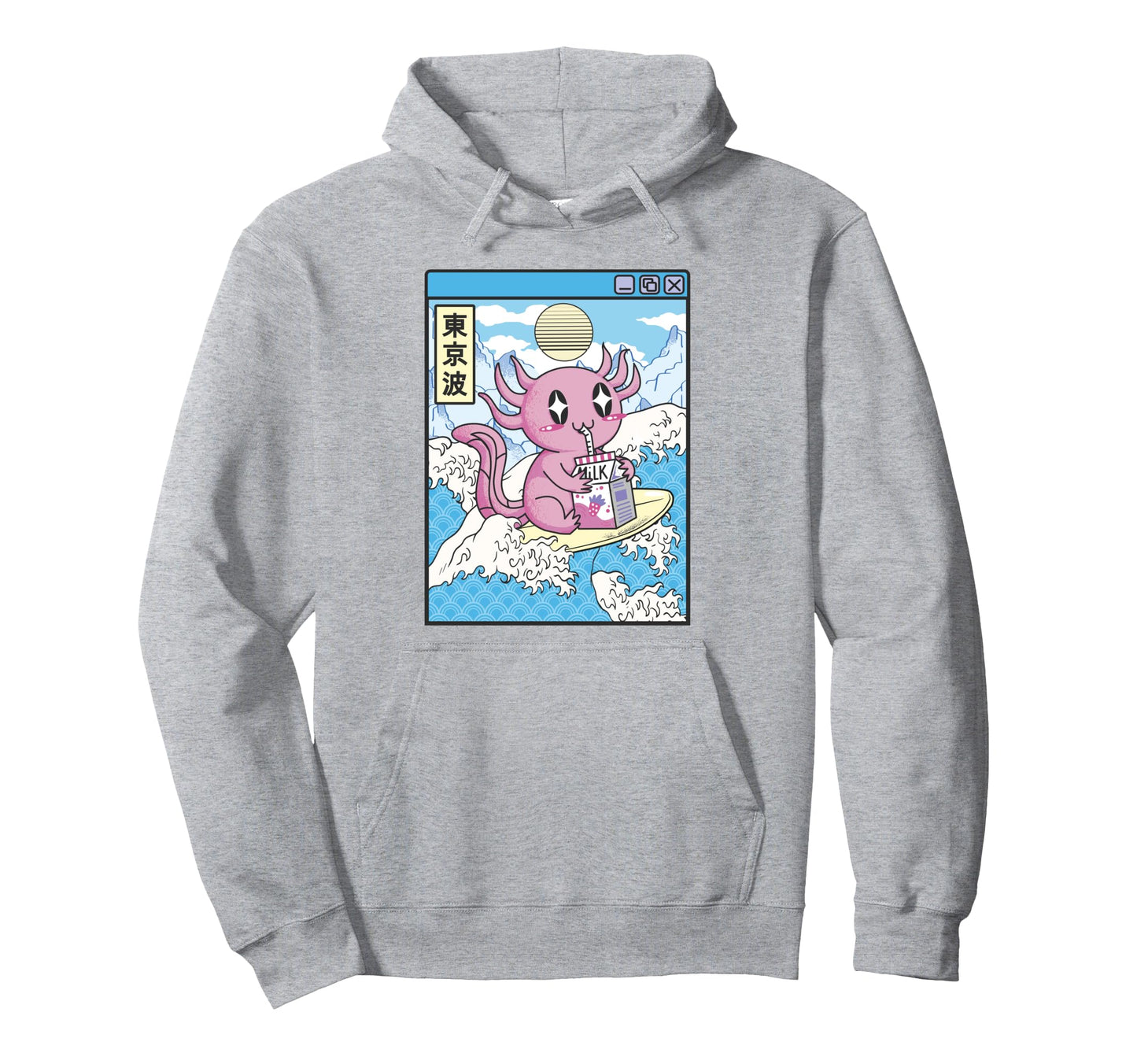 Surfing Axolotl Drinking Strawberry Hoodie - Aesthetic Graphic Men Women - T-Shirt, Sweatshirt, Hoodie