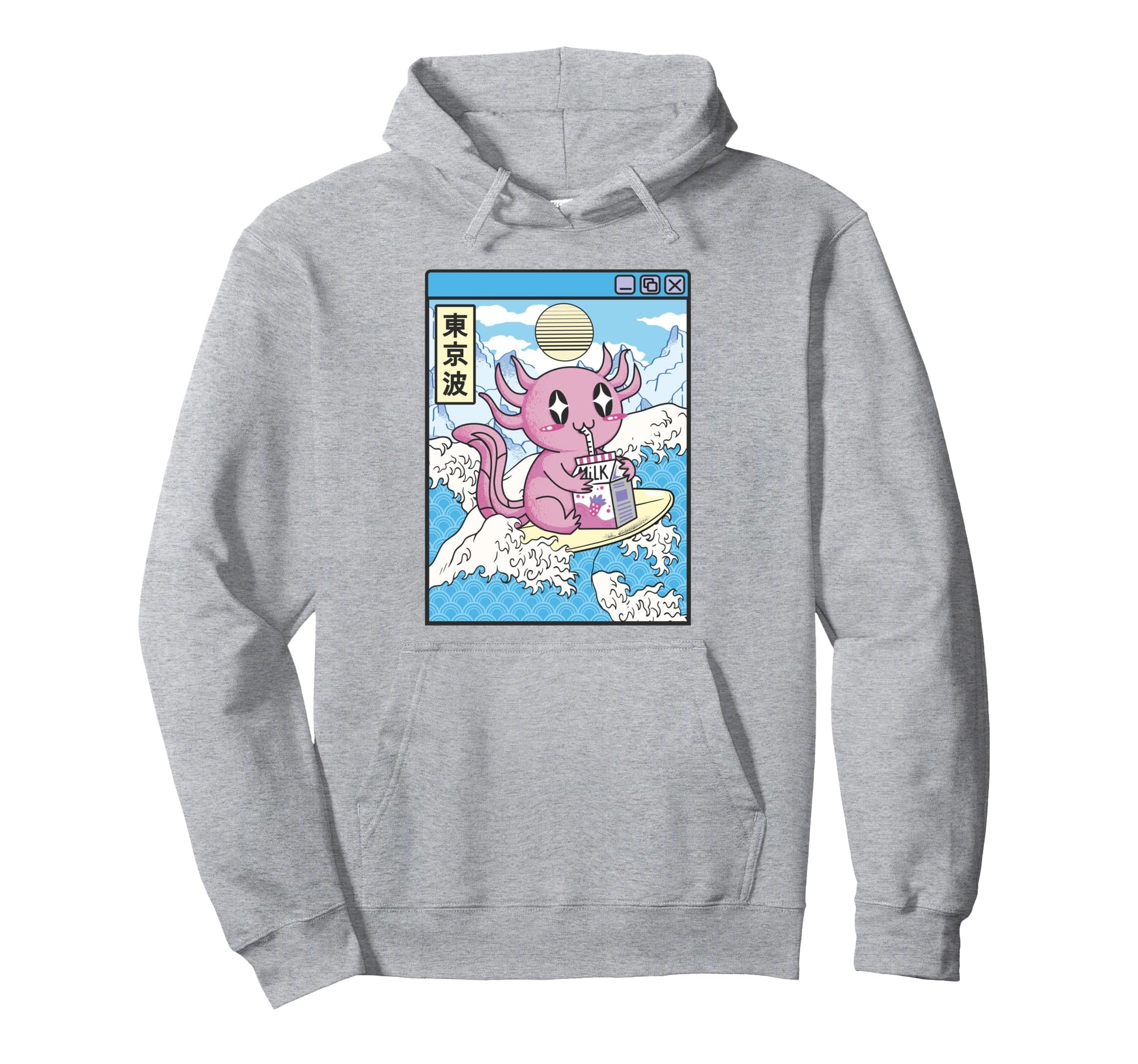 Surfing Axolotl Drinking Strawberry Hoodie - Aesthetic Graphic Men Women - T-Shirt, Sweatshirt, Hoodie