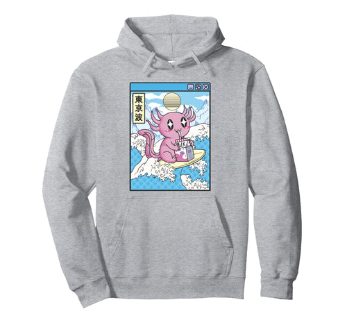 Surfing Axolotl Drinking Strawberry Hoodie - Aesthetic Graphic Men Women - T-Shirt, Sweatshirt, Hoodie