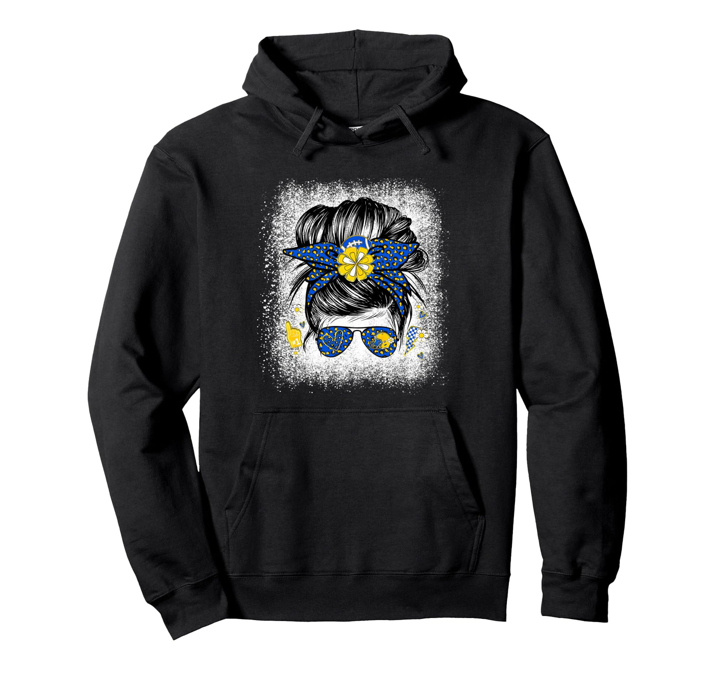 Messy Bun Blue Gold Cheer Football Hoodie - Streetwear Style Men Women - T-Shirt, Sweatshirt, Hoodie