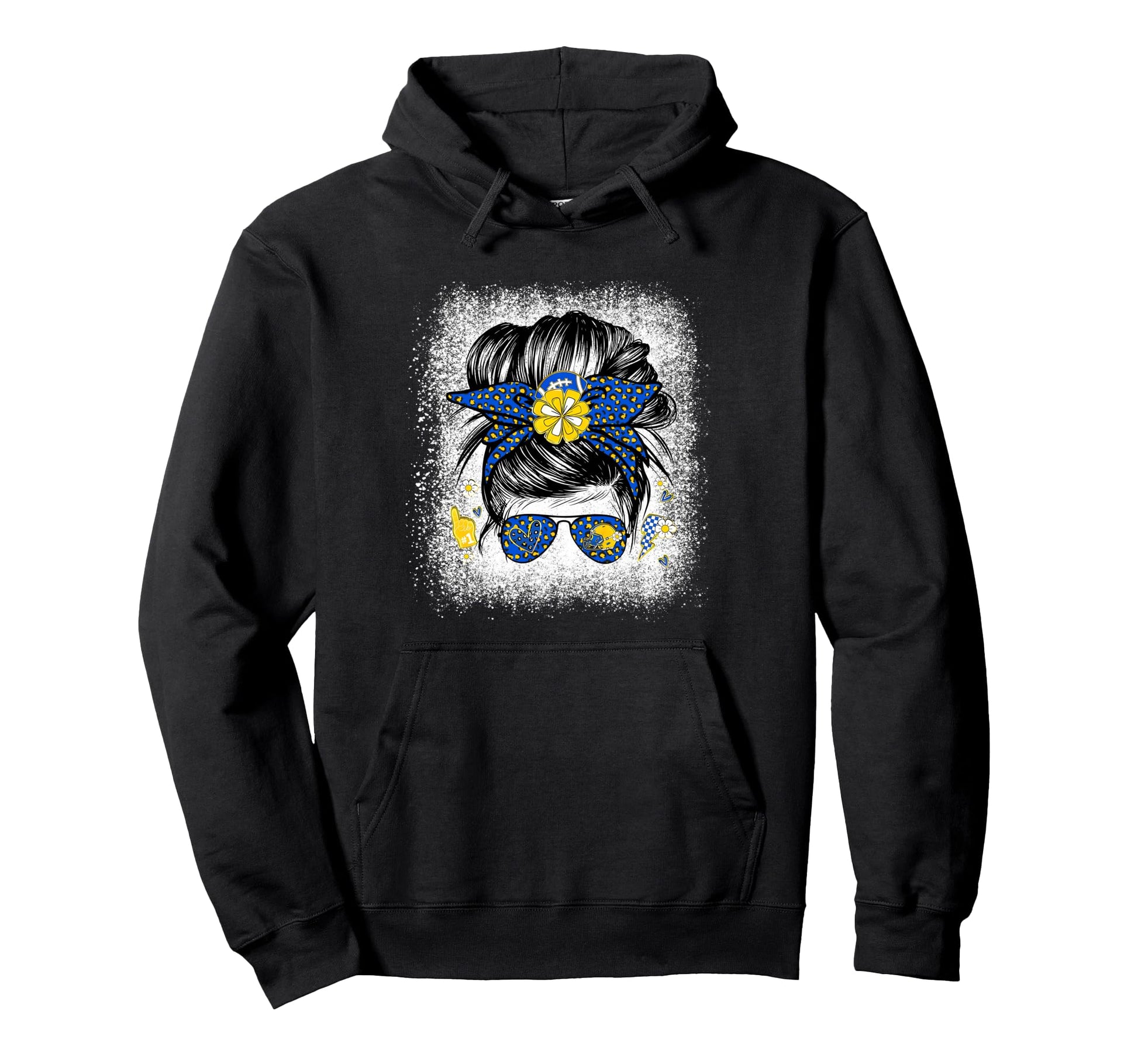 Messy Bun Blue Gold Cheer Football Hoodie - Streetwear Style Men Women - T-Shirt, Sweatshirt, Hoodie