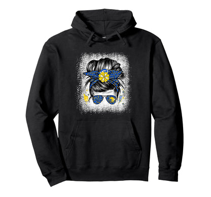 Messy Bun Blue Gold Cheer Football Hoodie - Streetwear Style Men Women - T-Shirt, Sweatshirt, Hoodie