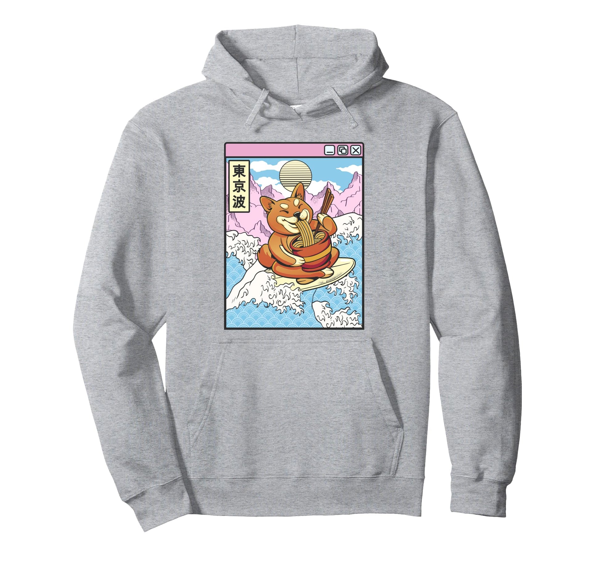 Surfing Shiba Inu Eating Ramen Japan Hoodie - Novelty Apparel for Adults - T-Shirt, Sweatshirt, Hoodie
