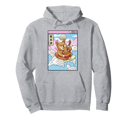 Surfing Shiba Inu Eating Ramen Japan Hoodie - Novelty Apparel for Adults - T-Shirt, Sweatshirt, Hoodie