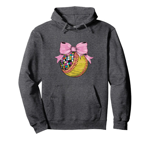 Coquette Bow Disco Ball Softball Player Hoodie - Graphic Print Men Women - T-Shirt, Sweatshirt, Hoodie