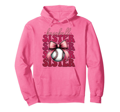 Baseball Sister Baseball Coquette Bow Hoodie - Trendy Graphic Unisex - T-Shirt, Sweatshirt, Hoodie