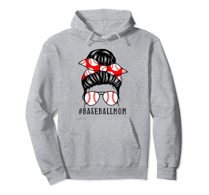 Baseball Mom Leopard Messy Bun Game Day Hoodie - Streetwear Style Unisex - T-Shirt, Sweatshirt, Hoodie