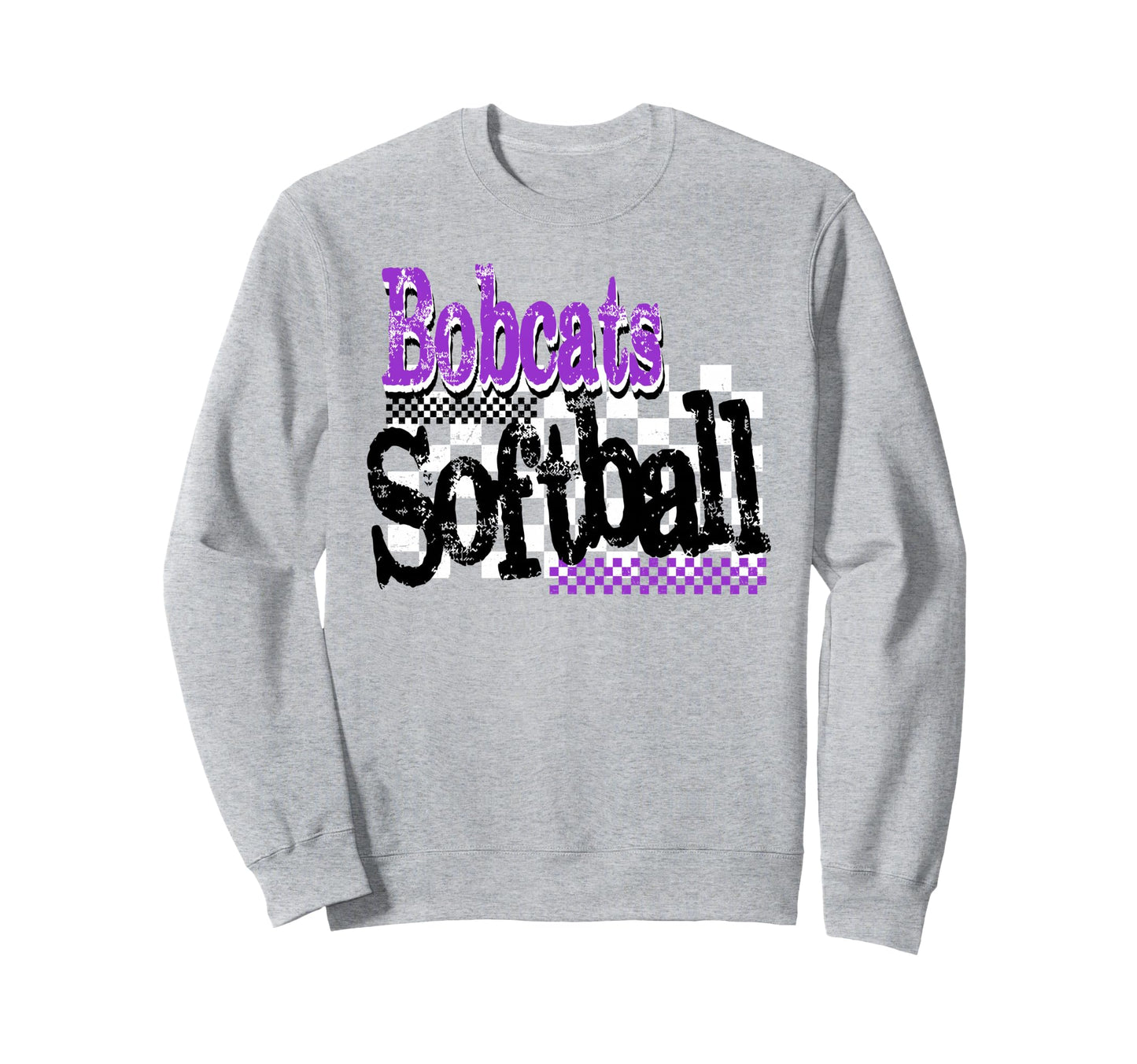 Bobcats Softball Mom Checkered Sweatshirt - Streetwear Style for Adults - T-Shirt, Sweatshirt, Hoodie