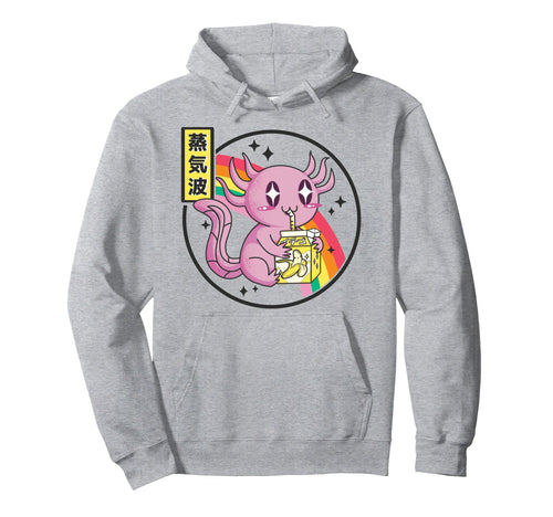 Axolotl Drinking Banana Milk Japan Kawaii Hoodie - Unique Graphic Unisex - T-Shirt, Sweatshirt, Hoodie