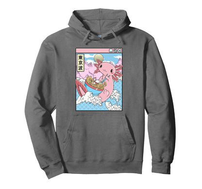 Axolotl Eating Ramen Japan Waves Anime Hoodie - Fun Novelty Design Unisex - T-Shirt, Sweatshirt, Hoodie