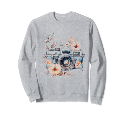 Photographer Camera Flowers Sweatshirt - Aesthetic Graphic for Adults - T-Shirt, Sweatshirt, Hoodie