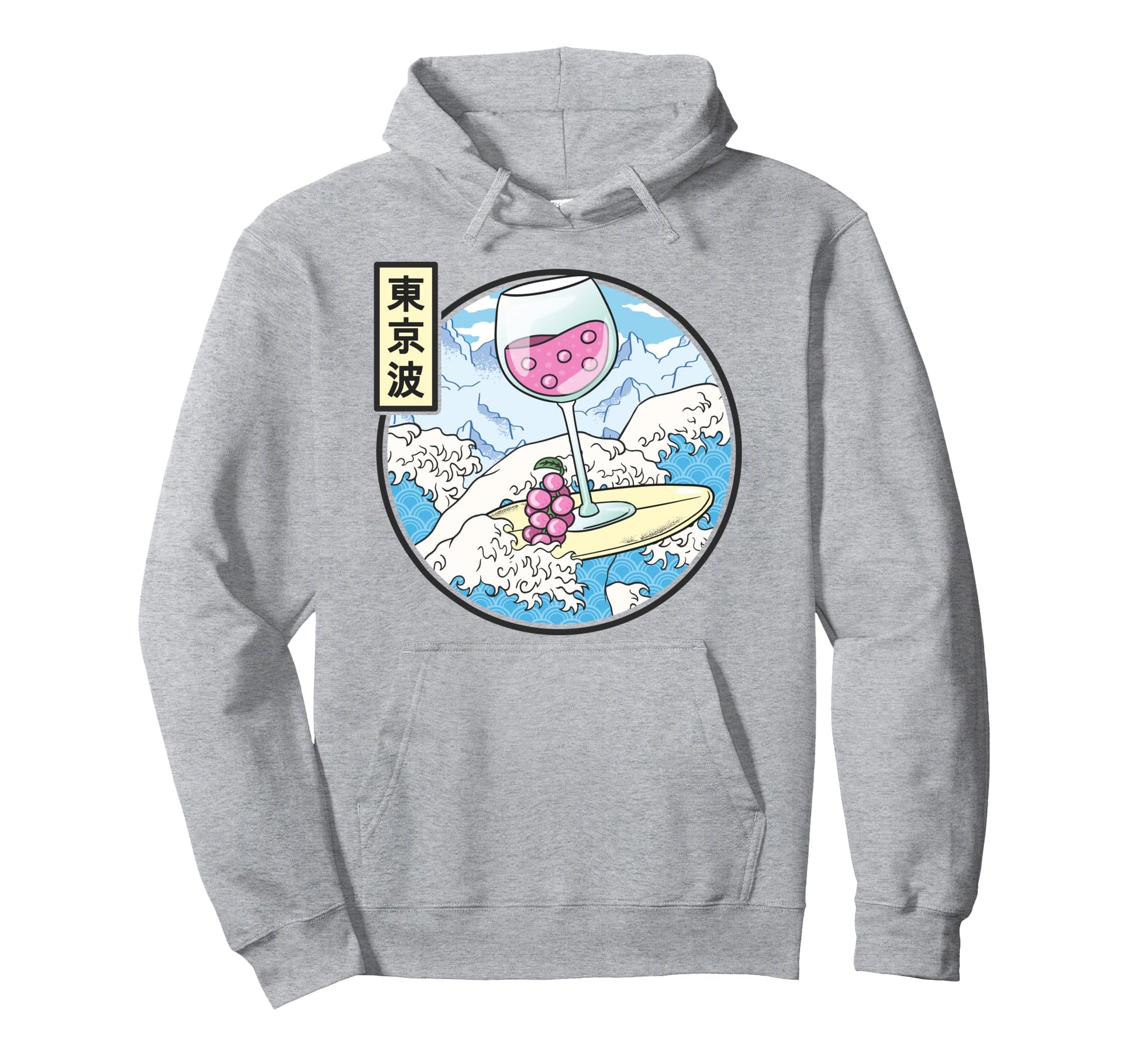 Surfing Wine Glass Japan Waves Kawaii Hoodie - Novelty Apparel Unisex - T-Shirt, Sweatshirt, Hoodie