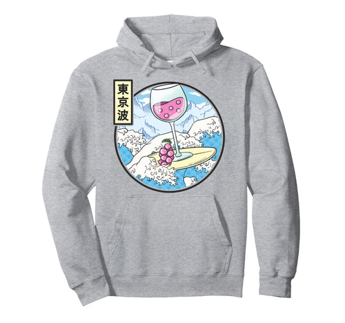 Surfing Wine Glass Japan Waves Kawaii Hoodie - Novelty Apparel Unisex - T-Shirt, Sweatshirt, Hoodie
