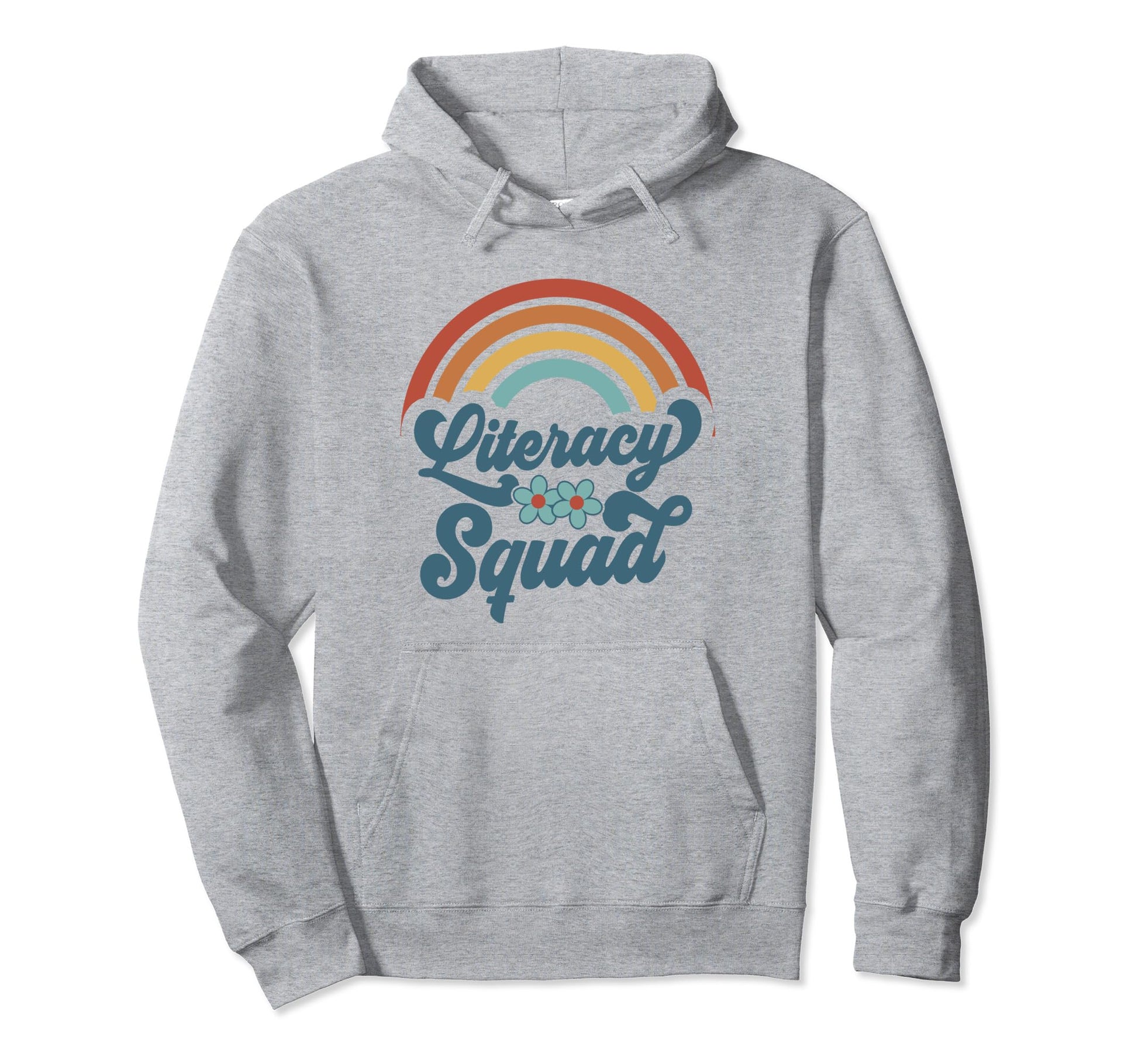 Literacy Squad Bookish Groovy Rainbow Hoodie - Trendy Graphic Unisex - T-Shirt, Sweatshirt, Hoodie
