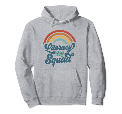 Literacy Squad Bookish Groovy Rainbow Hoodie - Trendy Graphic Unisex - T-Shirt, Sweatshirt, Hoodie