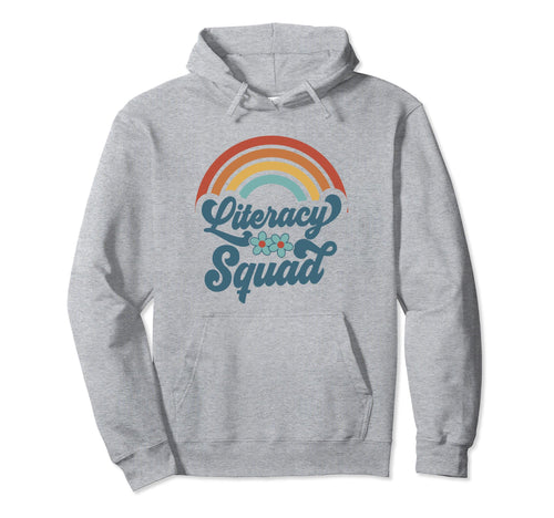 Literacy Squad Bookish Groovy Rainbow Hoodie - Trendy Graphic Unisex - T-Shirt, Sweatshirt, Hoodie
