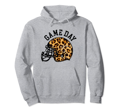 Funny Game Day Leopard Helmet Football Mom Hoodie - Graphic Print Unisex - T-Shirt, Sweatshirt, Hoodie