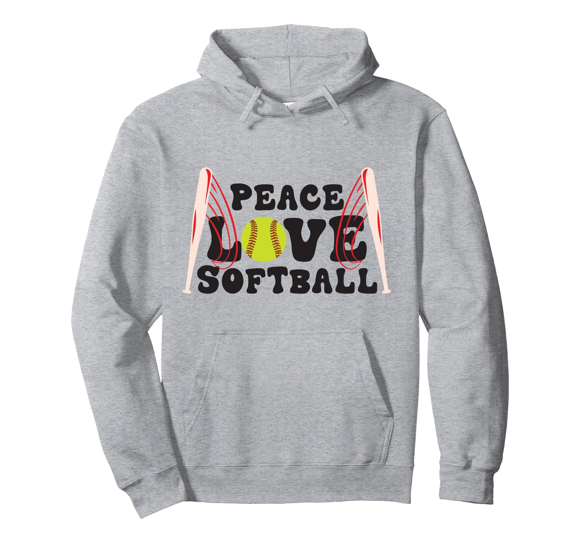 Peace Love Softball Hoodie - Fun Novelty Design for Adults - T-Shirt, Sweatshirt, Hoodie
