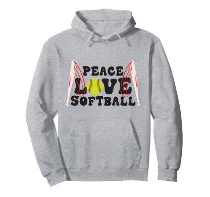 Peace Love Softball Hoodie - Fun Novelty Design for Adults - T-Shirt, Sweatshirt, Hoodie