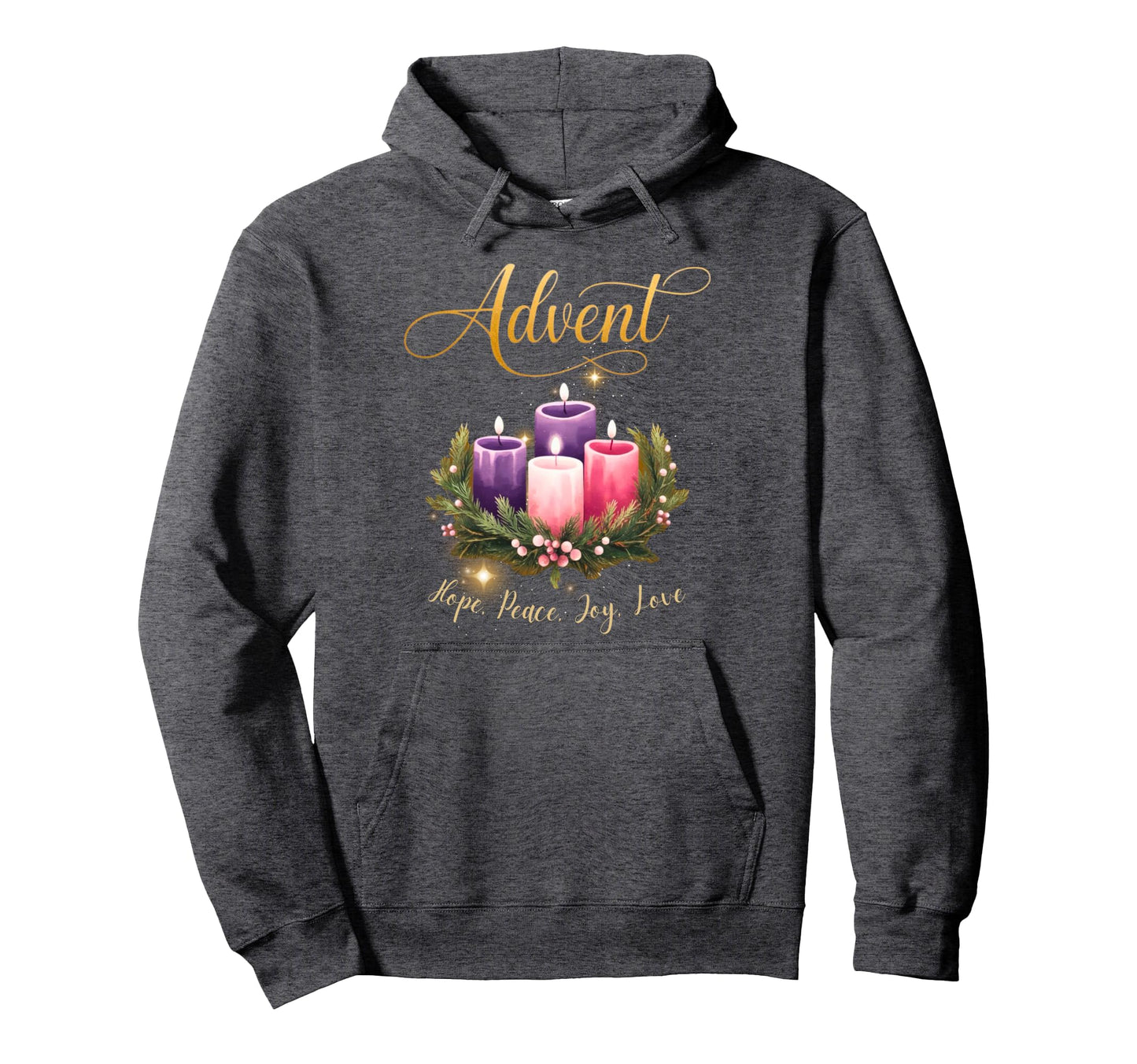 Advent Wreath Candle Hope Peace Joy Love Hoodie - Graphic Print for Adults - T-Shirt, Sweatshirt, Hoodie