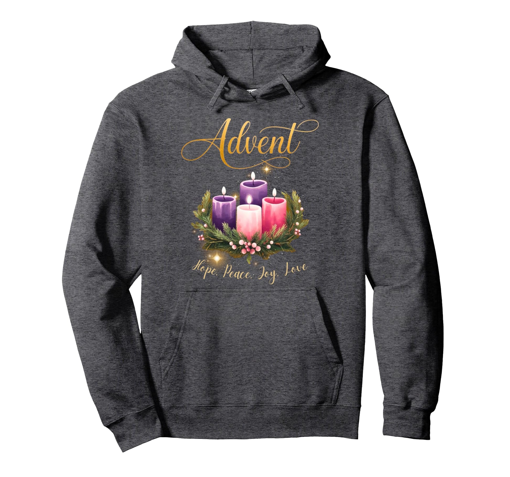 Advent Wreath Candle Hope Peace Joy Love Hoodie - Graphic Print for Adults - T-Shirt, Sweatshirt, Hoodie