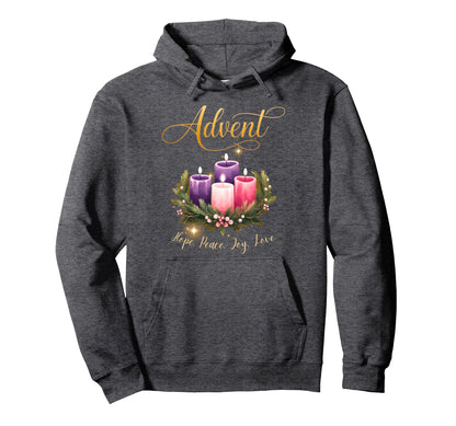 Advent Wreath Candle Hope Peace Joy Love Hoodie - Graphic Print for Adults - T-Shirt, Sweatshirt, Hoodie
