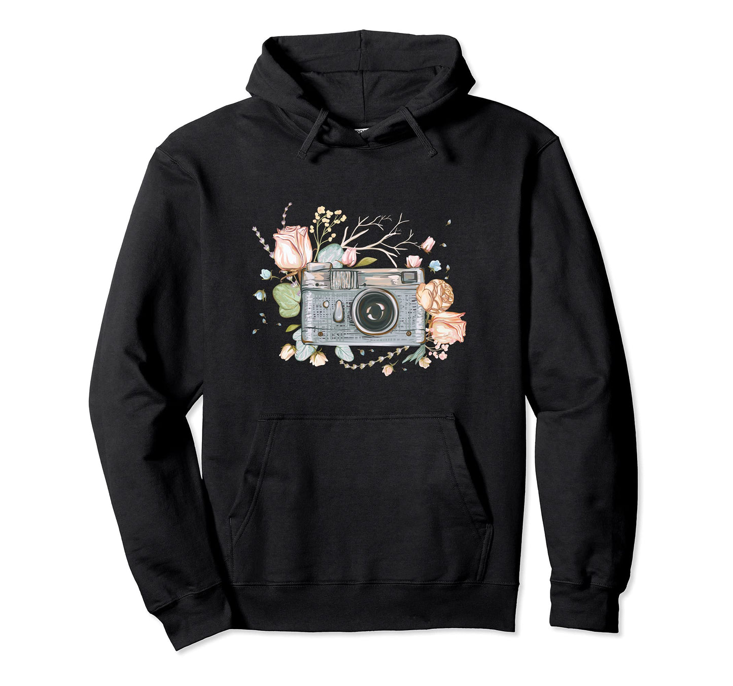 Camera Art Rose Petals Photographer Love Hoodie - Unique Graphic for Adults - T-Shirt, Sweatshirt, Hoodie