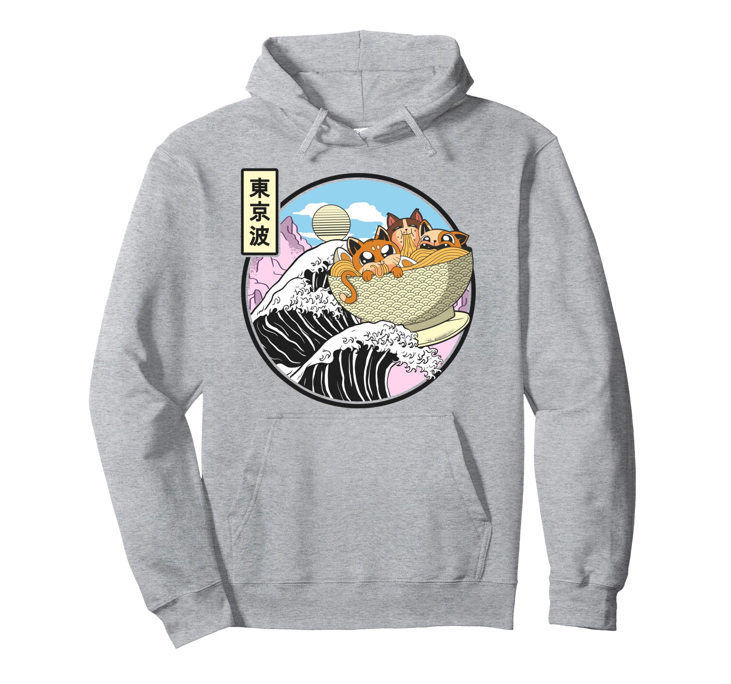 Surfing Cats Eating Ramen Bowl Kanagawa Hoodie - Streetwear Style Unisex - T-Shirt, Sweatshirt, Hoodie