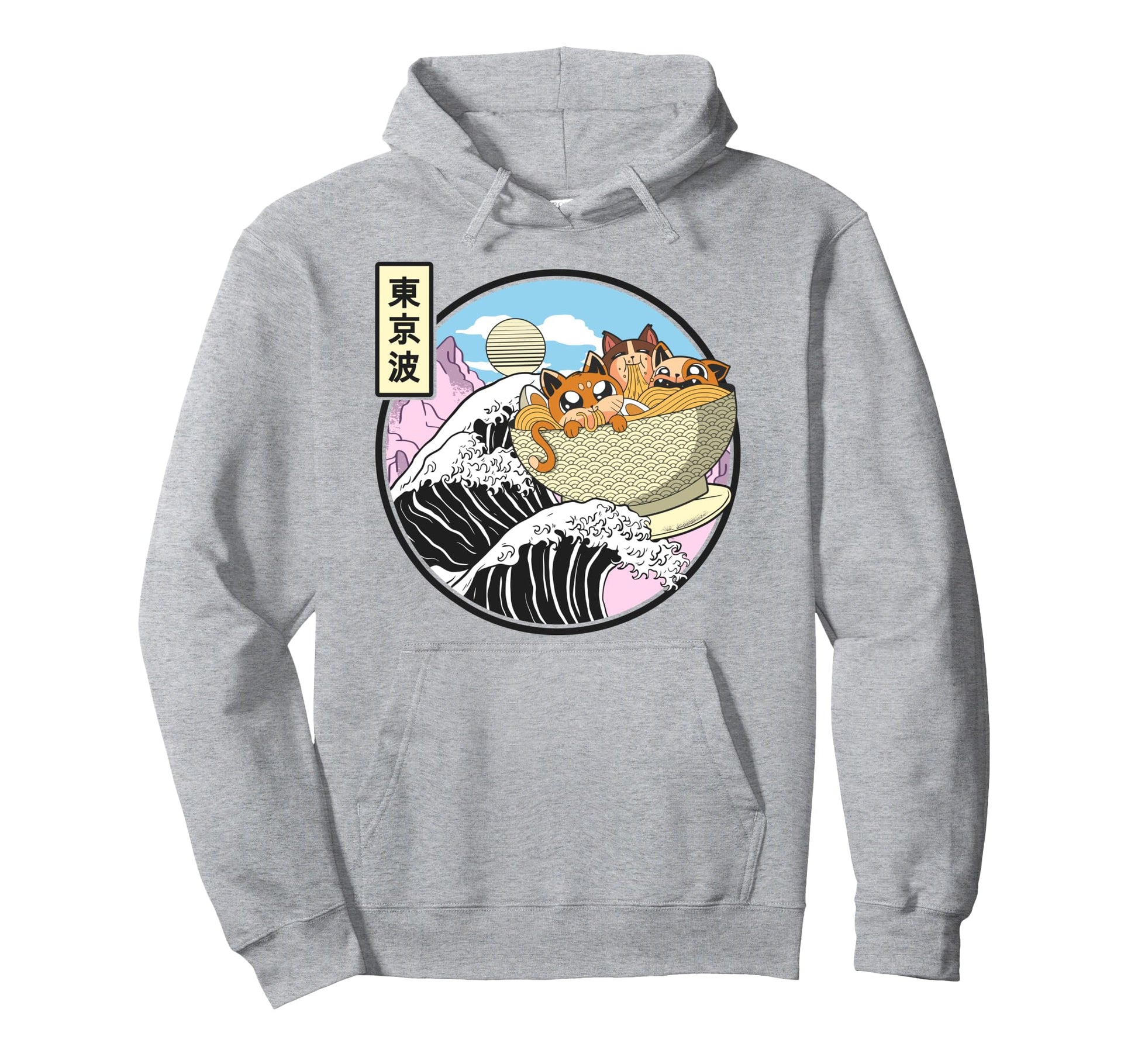 Surfing Cats Eating Ramen Bowl Kanagawa Hoodie - Streetwear Style Unisex - T-Shirt, Sweatshirt, Hoodie