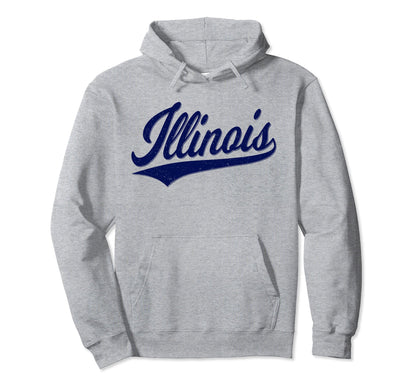 Illinois Varsity Script Sports Hoodie - Fun Novelty Design for Adults - T-Shirt, Sweatshirt, Hoodie