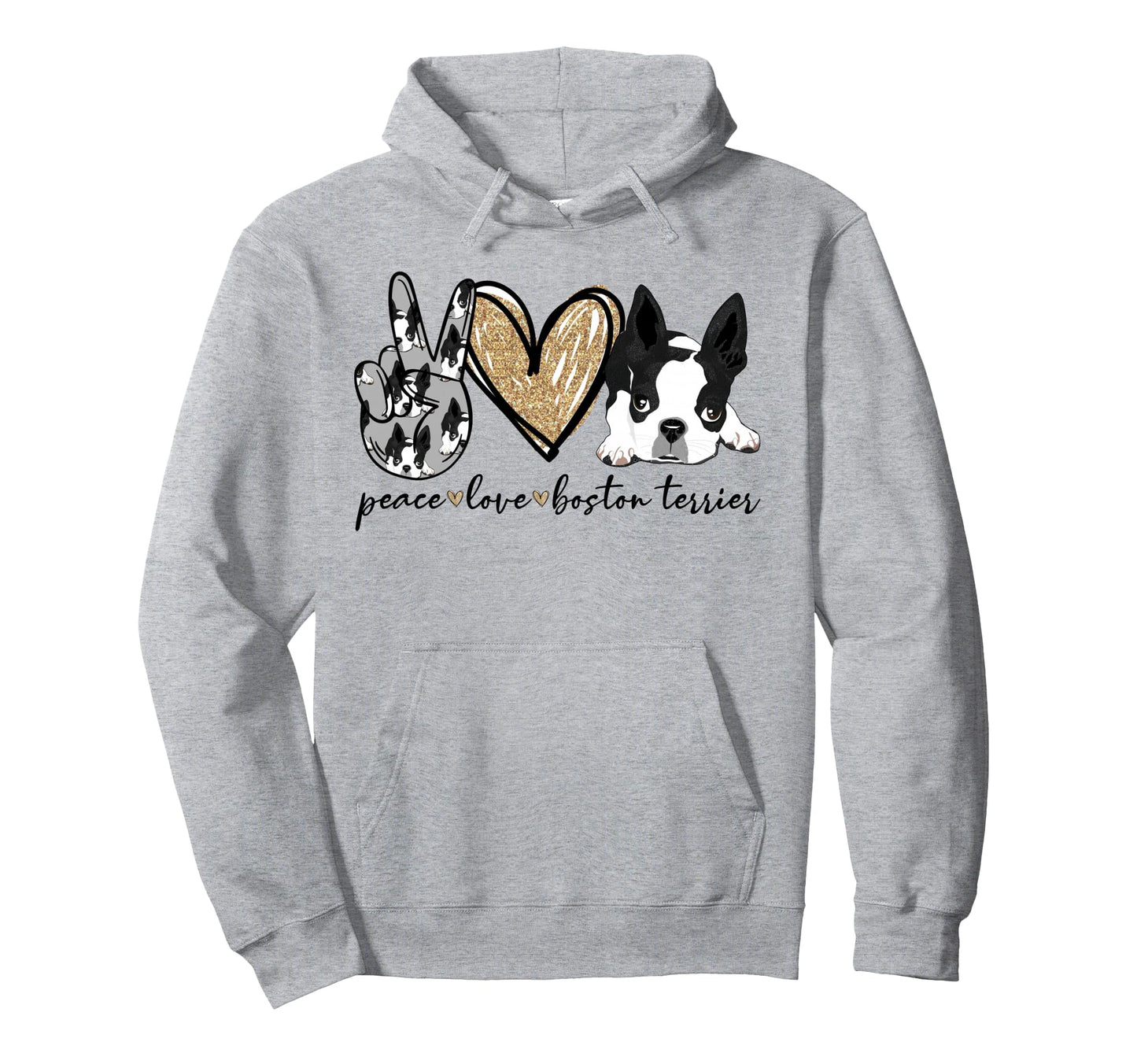 Peace Love Boston Terrier Funny Hoodie - Aesthetic Graphic for Adults - T-Shirt, Sweatshirt, Hoodie