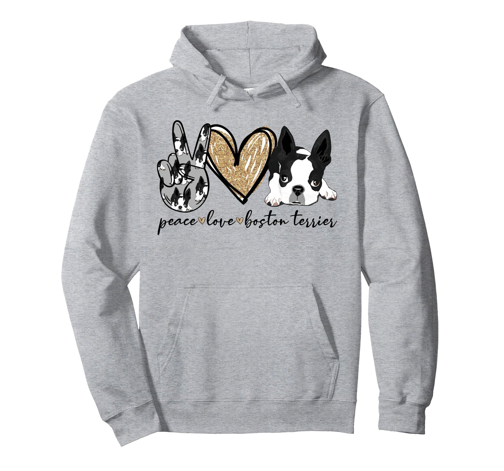 Peace Love Boston Terrier Funny Hoodie - Aesthetic Graphic for Adults - T-Shirt, Sweatshirt, Hoodie