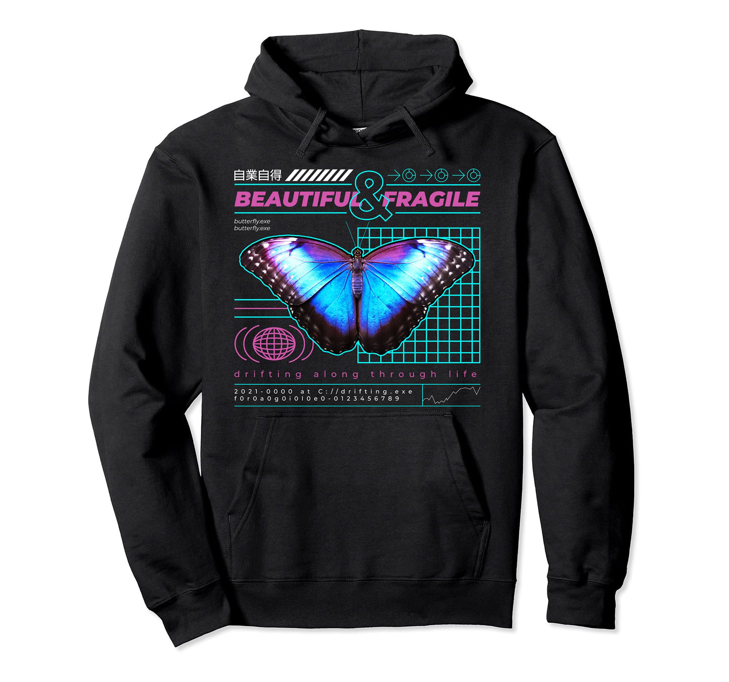 Vaporwave Butterfly Japanese Otaku Hoodie - Streetwear Style Men Women - T-Shirt, Sweatshirt, Hoodie