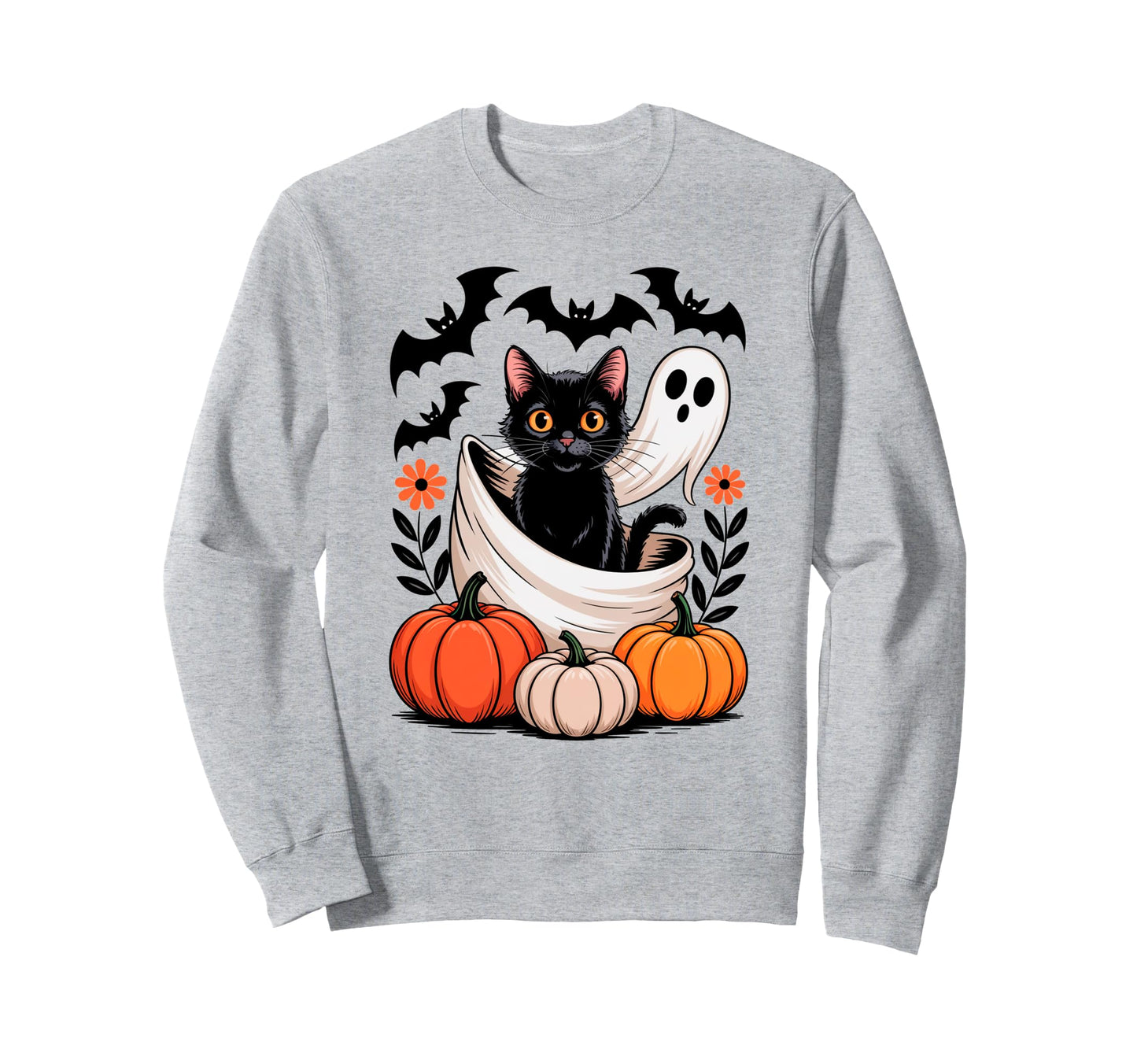Boho Halloween Cat Ghost Spooky Sweatshirt - Aesthetic Graphic for Adults - T-Shirt, Sweatshirt, Hoodie