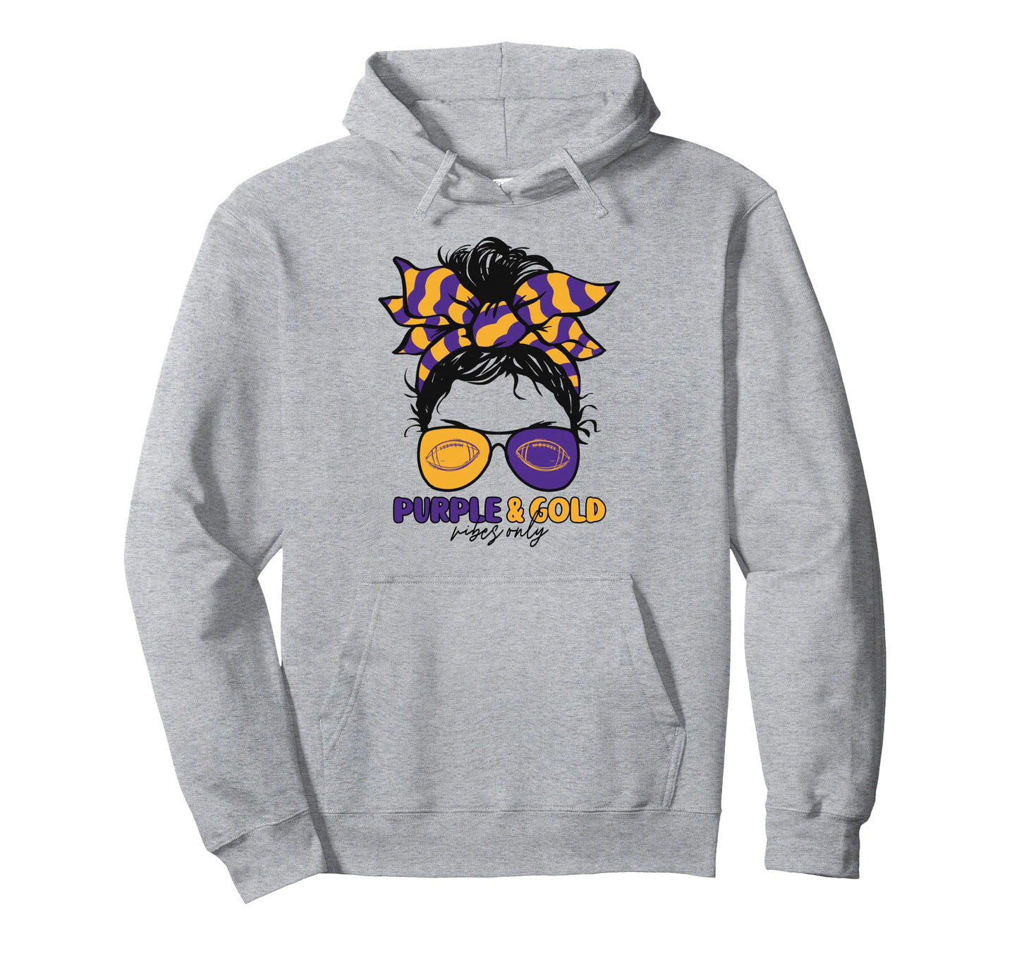 Purple And Gold Vibes Only Football Mom Hoodie - Custom Art Print Unisex - T-Shirt, Sweatshirt, Hoodie