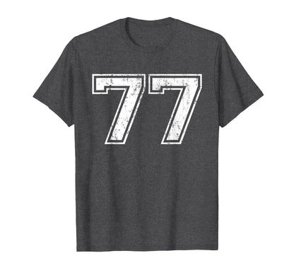 Number 77 Varsity Distressed Sports T-Shirt - Aesthetic Graphic Men Women - T-Shirt, Sweatshirt, Hoodie