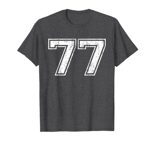 Number 77 Varsity Distressed Sports T-Shirt - Aesthetic Graphic Men Women - T-Shirt, Sweatshirt, Hoodie