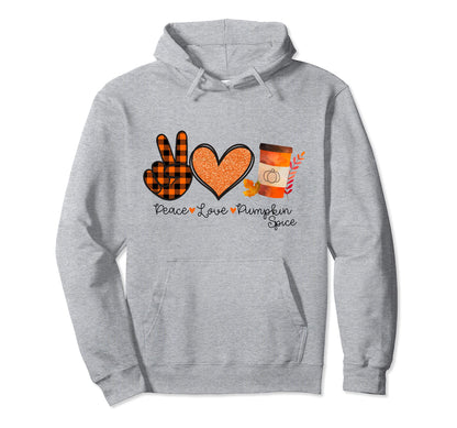 Peace Love Pumpkin Spice Plaid Hoodie - Novelty Apparel for Adults - T-Shirt, Sweatshirt, Hoodie