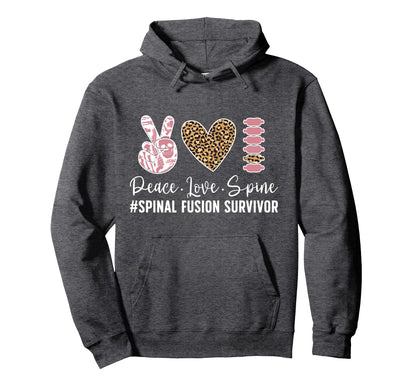 Peace Love Spine Surgery Recovery Back Hoodie - Trendy Graphic Men Women - T-Shirt, Sweatshirt, Hoodie